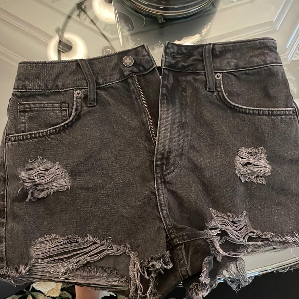 grayish black jean shorts